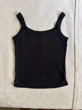 wild fable Black Ribbed Square-Neck Tank Top